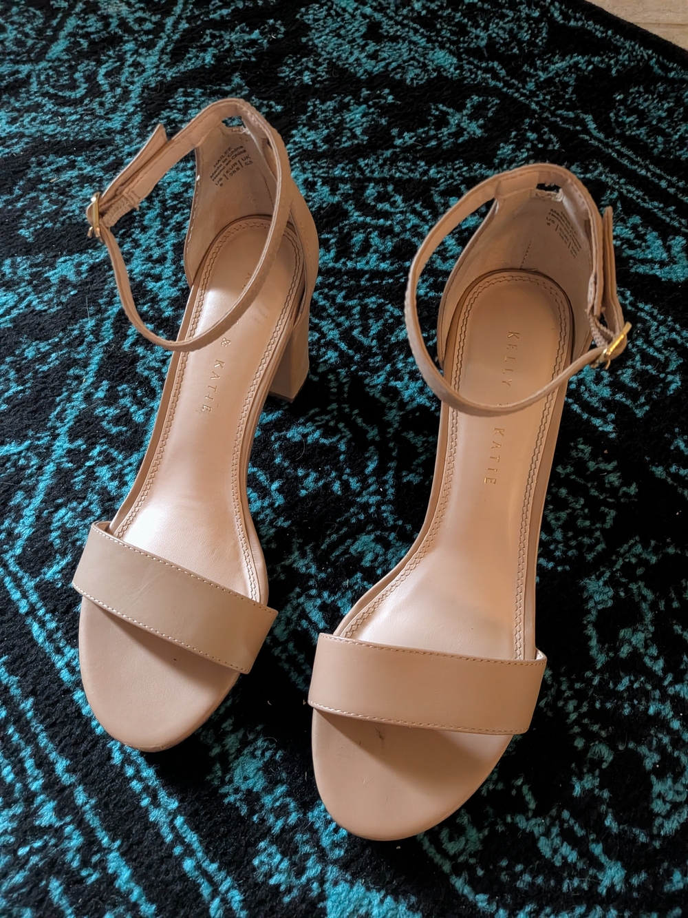 Kelly & Katie "Hailee" Nude Tan Ankle-Strap Block Heels